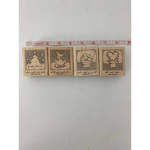 Lot of 4 Wooden Stamps Scrapbooking Crafts - Fruit, Lemonade, Christmas, Heart